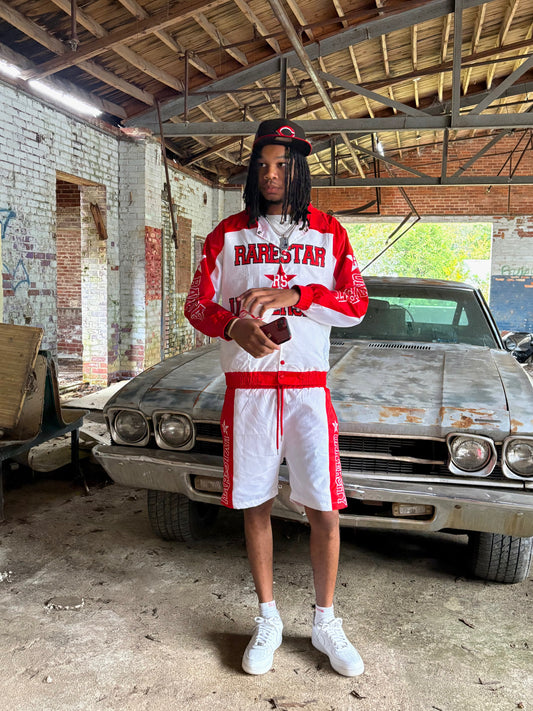 Red/white windbreaker short suit